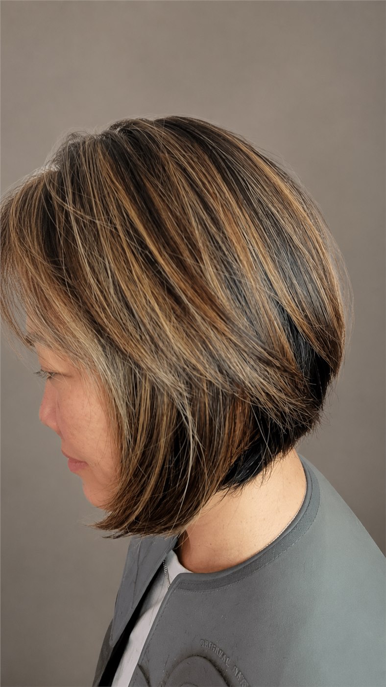 Carré plongeant brun méché réalisé au Salon by Jean-Marc