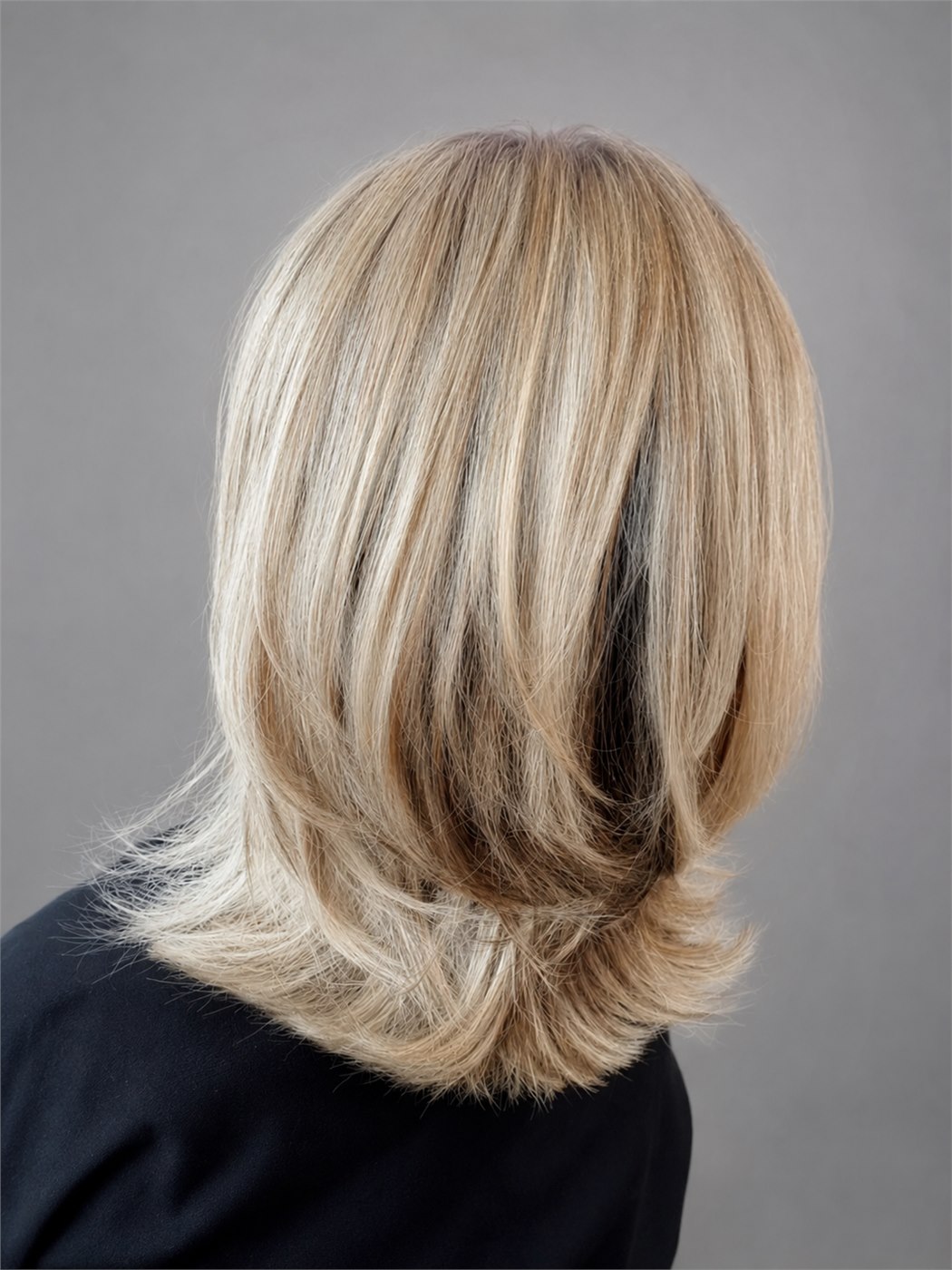 Mi-long blond beige dégradé réalisé au Salon by Jean-Marc