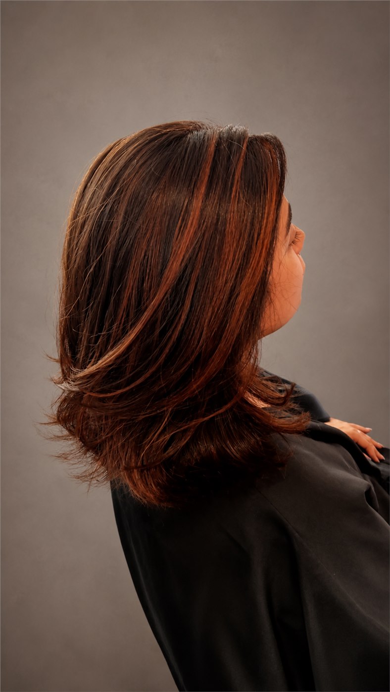 Mi-long brun acajou réalisé au Salon by Jean-Marc