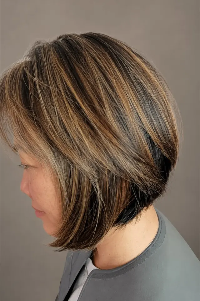 Carré plongeant brun méché réalisé au Salon by Jean-Marc