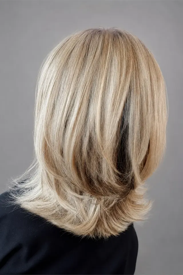 Mi-long blond beige dégradé réalisé au Salon by Jean-Marc
